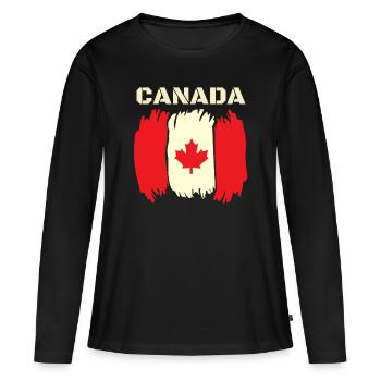 Souvenir du Canada Drapeau du Canada Cadeau de feuille d'érable du Canada - T-shirt manches longues Premium bio Femme - noir - Devant - Julia (174cm)