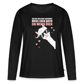 Lama: Wer mit mir nicht auskommt, muss noch üben - Frauen Premium Bio Langarmshirt - Schwarz - Vorne - Julia (174cm)