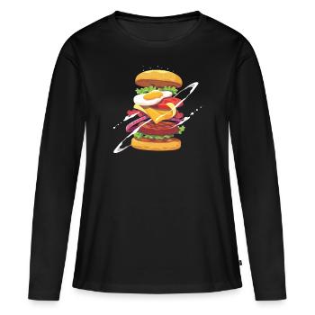 Burger - T-shirt manches longues Premium bio Femme - noir - Devant - Julia (174cm)