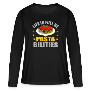 Pâtes - T-shirt manches longues Premium bio Femme - noir - Devant - Julia (174cm)