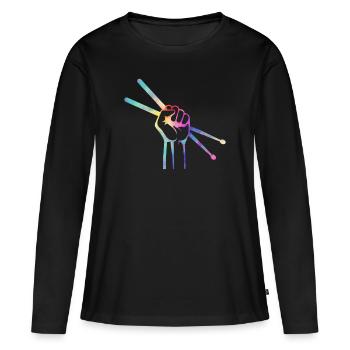Drum sticks musique de batteur basse - T-shirt manches longues Premium bio Femme - noir - Devant - Julia (174cm)