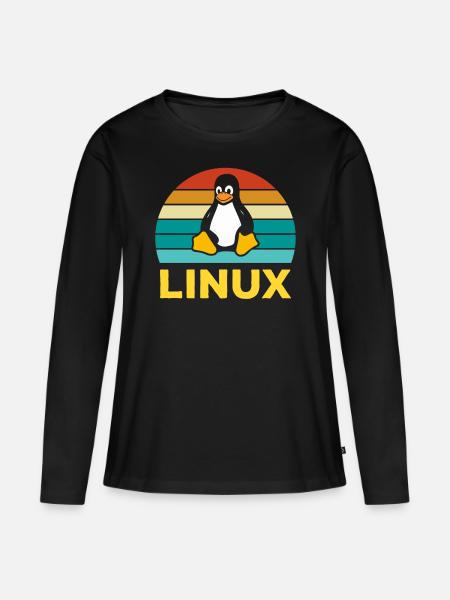 Linux Retro Vintage Geek Style Informatiker - Frauen Premium Bio Langarmshirt - Schwarz