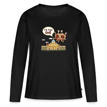 Spaghetti Monster Pastafari Vatican - T-shirt manches longues Premium bio Femme - noir - Devant - Julia (174cm)