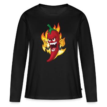 Idée cadeau épicé au piment - T-shirt manches longues Premium bio Femme - noir - Devant - Julia (174cm)