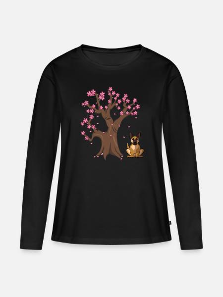 Deutscher Schäferhund Japanischer Kirschblütenbaum - Frauen Premium Bio Langarmshirt - Schwarz