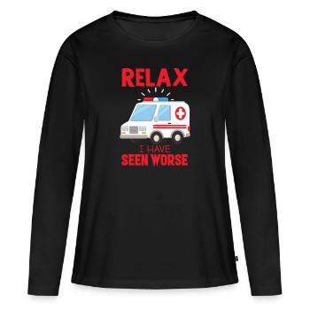 Rettungswagen Spruch Sanitäter Notfall - Frauen Premium Bio Langarmshirt - Schwarz - Vorne - Julia (174cm)