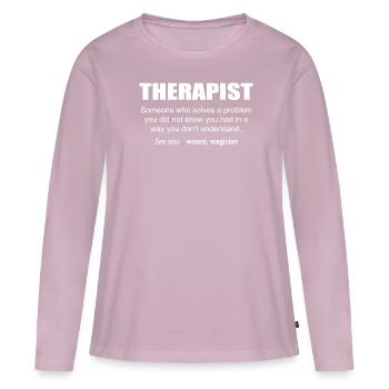Description du thérapeute - T-shirt manches longues Premium bio Femme - rose poudré - Devant - Julia (174cm)