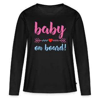 Femme enceinte Enceinte Grossesse Cadeau - T-shirt manches longues Premium bio Femme - noir - Devant - Julia (174cm)