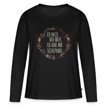 Je ne vous hais pas. Je n'ai qu'une phobie sociale. - T-shirt manches longues Premium bio Femme - noir - Devant - Julia (174cm)