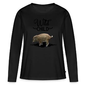 wildschwein jäger eber child sau - Frauen Premium Bio Langarmshirt - Schwarz - Vorne - Julia (174cm)