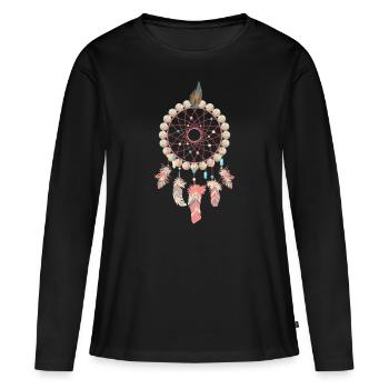 Traumfänger Indianer Perlen Federn - Frauen Premium Bio Langarmshirt - Schwarz - Vorne - Julia (174cm)