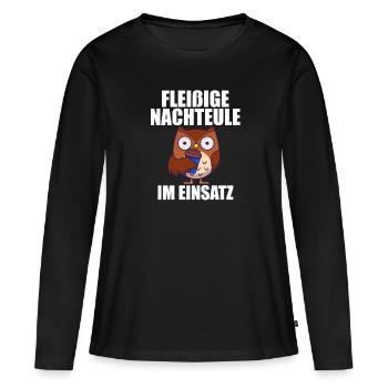 Fleißige Nachteule im Einsatz - Frauen Premium Bio Langarmshirt - Schwarz - Vorne - Julia (174cm)