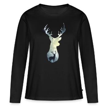Hirsch Geweih Wald Reh Rotwild Rentier - Frauen Premium Bio Langarmshirt - Schwarz - Vorne - Julia (174cm)