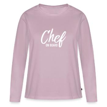 Chef à bord - T-shirt manches longues Premium bio Femme - rose poudré - Devant - Julia (174cm)