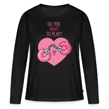 Bondage en peluche menottes fétiche sex toys - T-shirt manches longues Premium bio Femme - noir - Devant - Julia (174cm)