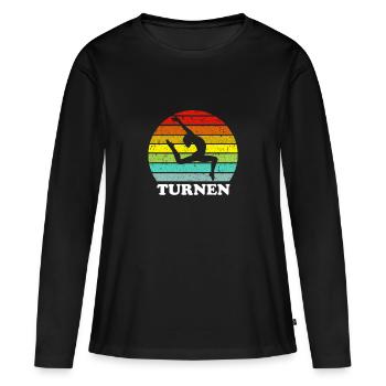 Turnen Vintage Bodenturnen Gymnastik Aerobic - Frauen Premium Bio Langarmshirt - Schwarz - Vorne - Julia (174cm)