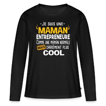 Entrepreneure mère. Cadeau humour freelance CEO - T-shirt manches longues Premium bio Femme - noir - Devant - Julia (174cm)