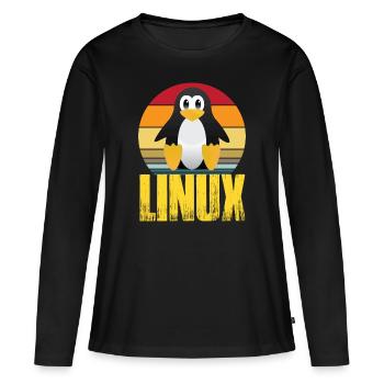 Linux Retro Vintage Geek Style Hacking - T-shirt manches longues Premium bio Femme - noir - Devant - Julia (174cm)