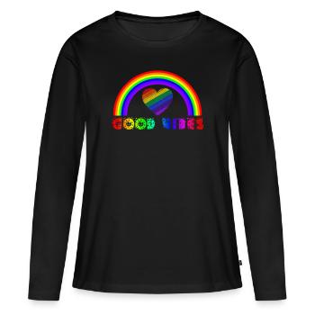 Arc-en-ciel, Arc-en-ciel, Arc-en-ciel, Arc-en-ciel - T-shirt manches longues Premium bio Femme - noir - Devant - Julia (174cm)