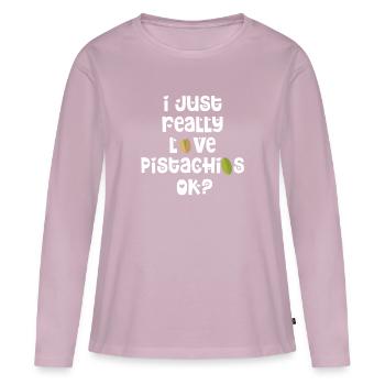 Pistache Pistache Noix Fruits de pierre Vert - T-shirt manches longues Premium bio Femme - rose poudré - Devant - Julia (174cm)