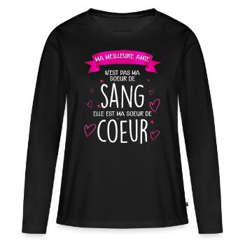 Soeur de coeur. Idée cadeau meilleure Amie - T-shirt manches longues Premium bio Femme - noir - Devant - Julia (174cm)