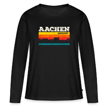 Aachen - Frauen Premium Bio Langarmshirt - Schwarz - Vorne - Julia (174cm)