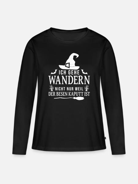Wandern Wanderer Hexe Hexen Besen Lustiger Spruch - Frauen Premium Bio Langarmshirt - Schwarz