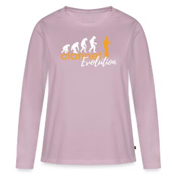 ÉVOLUTION DE LA CLARINETTE - T-shirt manches longues Premium bio Femme - rose poudré - Devant - Julia (174cm)