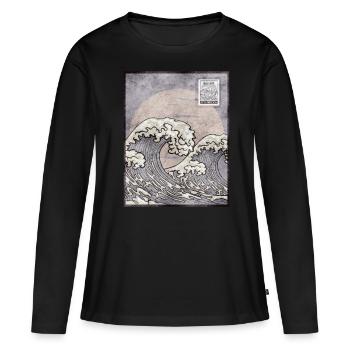 Esthétique japonaise Kanagawa Wave timbre-poste G - T-shirt manches longues Premium bio Femme - noir - Devant - Julia (174cm)