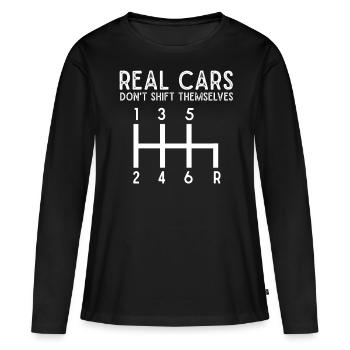 Les vraies voitures ne changent pas d’elles-mêmes, Stickshift - T-shirt manches longues Premium bio Femme - noir - Devant - Julia (174cm)