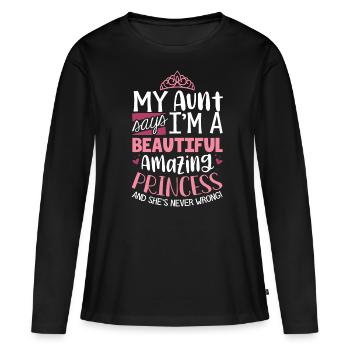 Pour nièce de tante - T-shirt manches longues Premium bio Femme - noir - Devant - Julia (174cm)