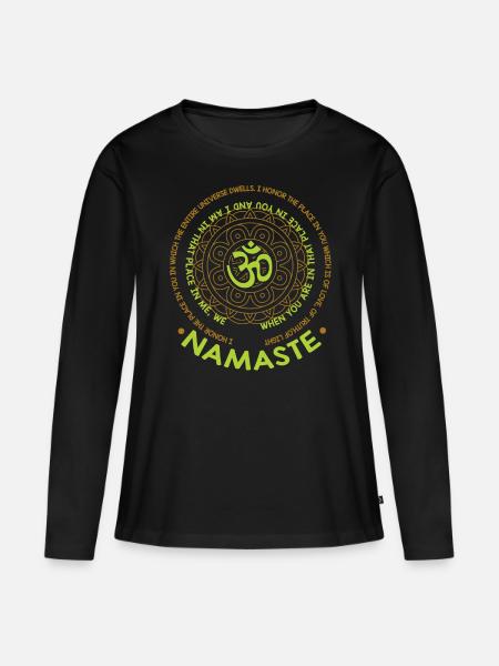 Namaste Wir Sind Ein Meditation-Mandala Yoga - Frauen Premium Bio Langarmshirt - Schwarz