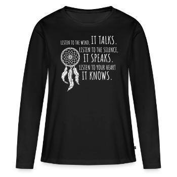 Poème de l’attrape-rêves amérindien - T-shirt manches longues Premium bio Femme - noir - Devant - Julia (174cm)