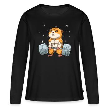Meerschweinchen Gewichtheben Fitness-Studio - Frauen Premium Bio Langarmshirt - Schwarz - Vorne - Julia (174cm)