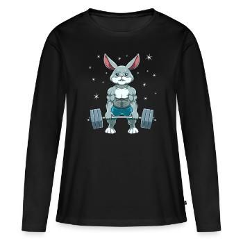 Hase Gewichtheben Fitness-Studio - Frauen Premium Bio Langarmshirt - Schwarz - Vorne - Julia (174cm)