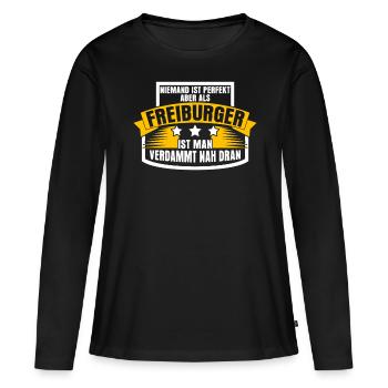 Freiburger sind perfekt Freiburg - Frauen Premium Bio Langarmshirt - Schwarz - Vorne - Julia (174cm)