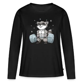 Waschbär Gewichtheben Fitness-Studio - Frauen Premium Bio Langarmshirt - Schwarz - Vorne - Julia (174cm)