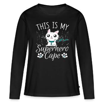 Eierstockkrebs Katze Das ist mein Superheldenumhan - Frauen Premium Bio Langarmshirt - Schwarz - Vorne - Julia (174cm)
