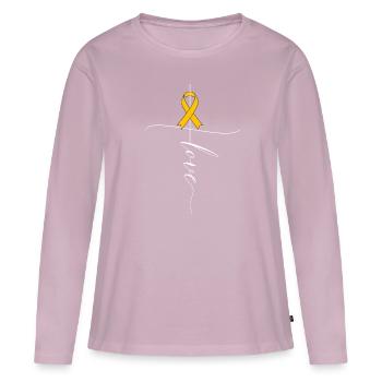 Annexe Cancer Conscience Amour Amber Ribbon Ge - T-shirt manches longues Premium bio Femme - rose poudré - Devant - Julia (174cm)