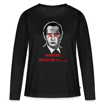 Poutine Wanted dead / Design avec lettrage - T-shirt manches longues Premium bio Femme - noir - Devant - Julia (174cm)