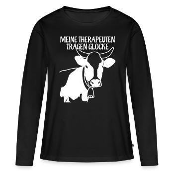Vache Allgäu avec cloche Allgäuer - T-shirt manches longues Premium bio Femme - noir - Devant - Julia (174cm)