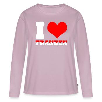 Franke J’aime la Franconie - T-shirt manches longues Premium bio Femme - rose poudré - Devant - Julia (174cm)