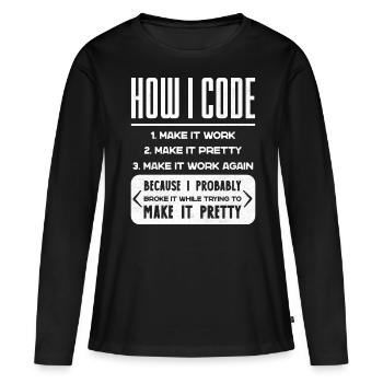 Programmierer, Code, Nerd, Programmierung - Frauen Premium Bio Langarmshirt - Schwarz - Vorne - Julia (174cm)