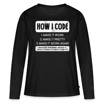 Programmierer, Code, Nerd, Programmierung - Frauen Premium Bio Langarmshirt - Schwarz - Vorne - Julia (174cm)