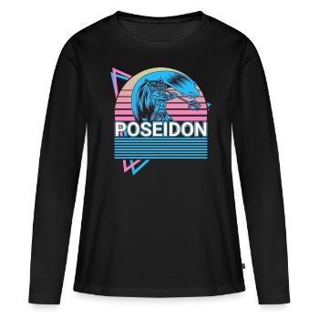 Poséidon Dieu grec de la mer Retro Gesche - T-shirt manches longues Premium bio Femme - noir - Devant - Julia (174cm)