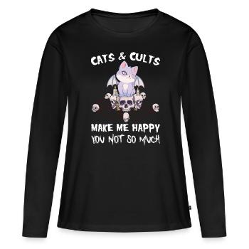 Les chats et les sectes me rendent heureux Tu ne es pas - T-shirt manches longues Premium bio Femme - noir - Devant - Julia (174cm)