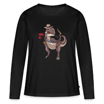 Bogenschießen Dinosaurier - Frauen Premium Bio Langarmshirt - Schwarz - Vorne - Julia (174cm)