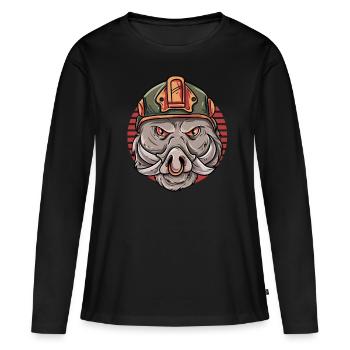 Wildschwein Keiler - Frauen Premium Bio Langarmshirt - Schwarz - Vorne - Julia (174cm)