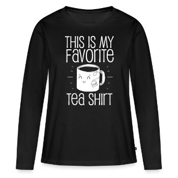Chemise de thé préférée, thé, buveur de thé - T-shirt manches longues Premium bio Femme - noir - Devant - Julia (174cm)