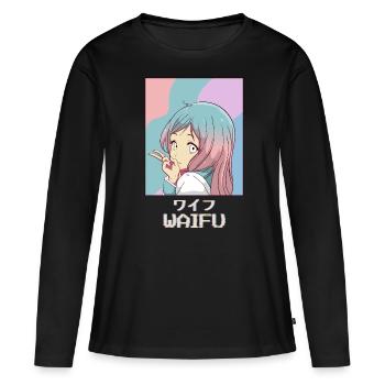 Waifu Anime Girl Japonais Vaporwave Esthétique - T-shirt manches longues Premium bio Femme - noir - Devant - Julia (174cm)
